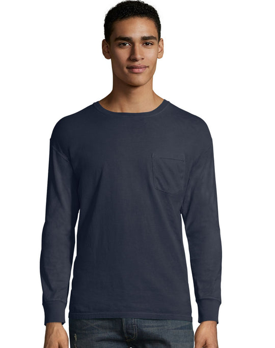 Hanes Mens ComfortWash Garment Dyed Long Sleeve Pocket Tee