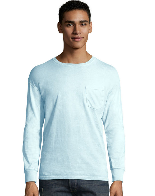 Hanes Mens ComfortWash Garment Dyed Long Sleeve Pocket Tee