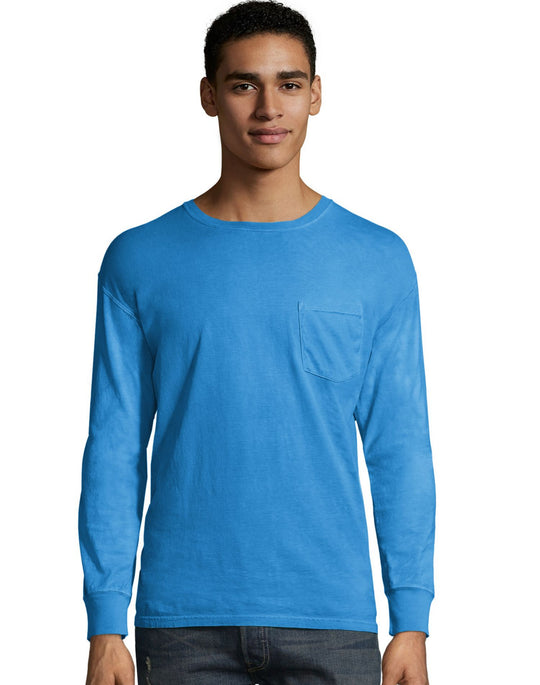 Hanes Mens ComfortWash Garment Dyed Long Sleeve Pocket Tee