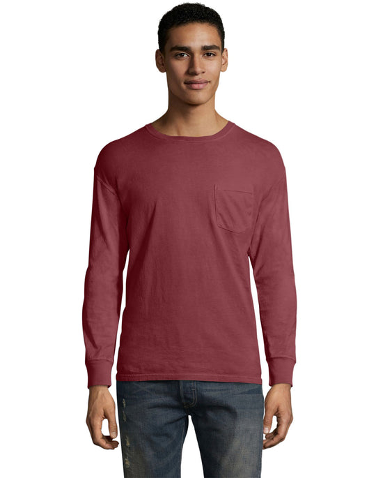 Hanes Mens ComfortWash Garment Dyed Long Sleeve Pocket Tee