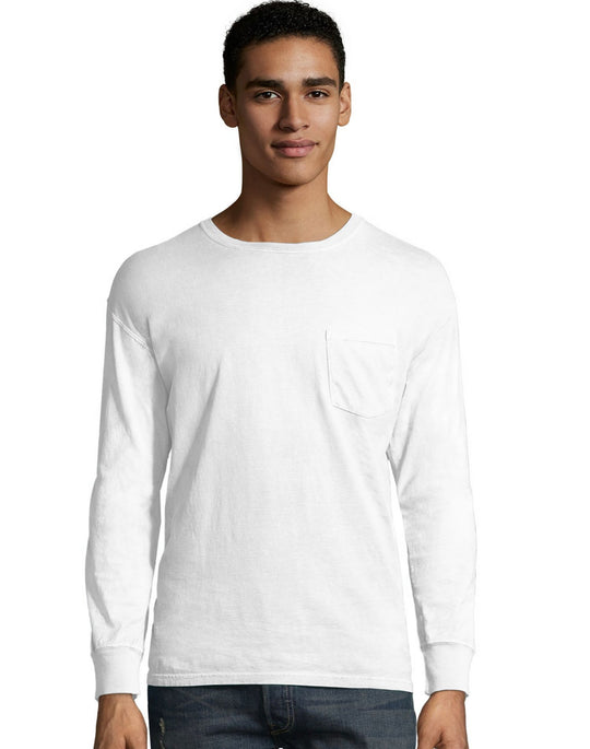 Hanes Mens ComfortWash Garment Dyed Long Sleeve Pocket Tee