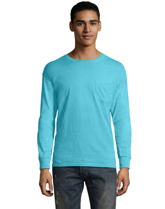 Hanes Mens ComfortWash Garment Dyed Long Sleeve Pocket Tee