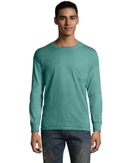 Hanes Mens ComfortWash Garment Dyed Long Sleeve Pocket Tee