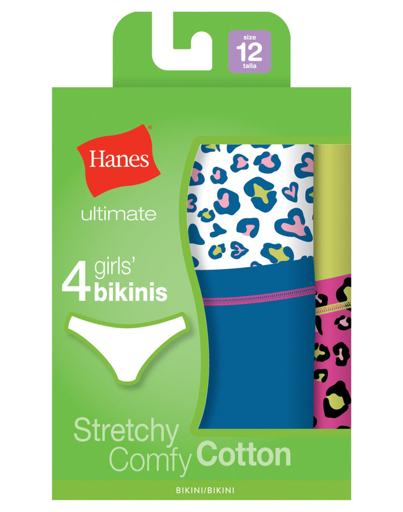 Hanes Girls Ultimate TAGLESS 4-Pack Cotton Stretch Bikinis