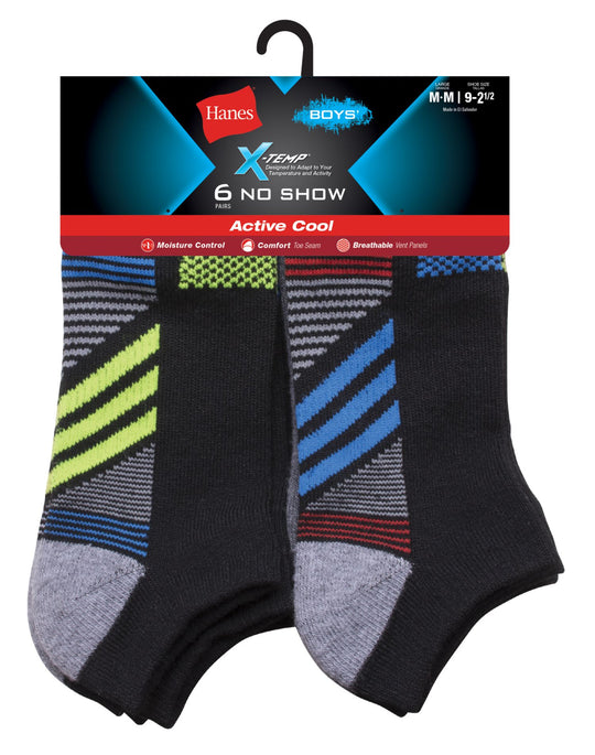 Hanes Boys X-Temp Active Cool No Show Socks 6-Pack