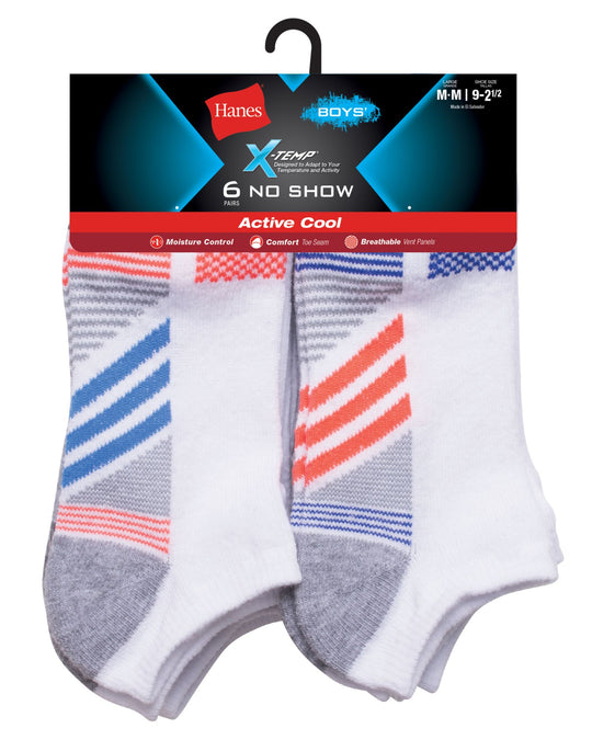 Hanes Boys X-Temp Active Cool No Show Socks 6-Pack