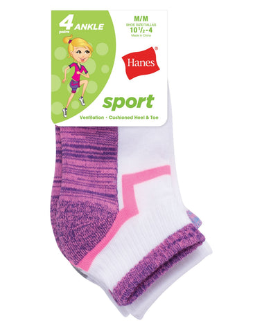 Hanes Girls Sport Ankle Socks 4-Pack