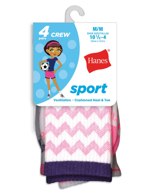 Hanes Girls Sport Crew Socks 4-Pack