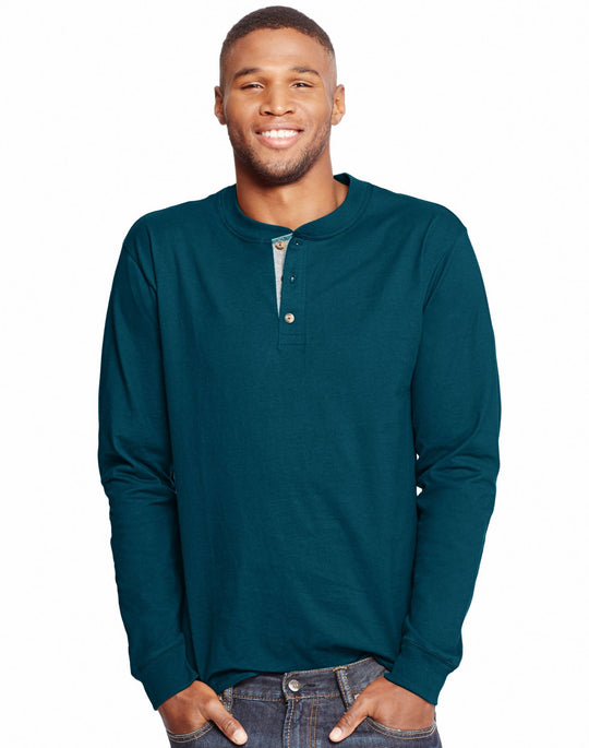 Hanes Men`s Beefy-T Long-Sleeve Henley