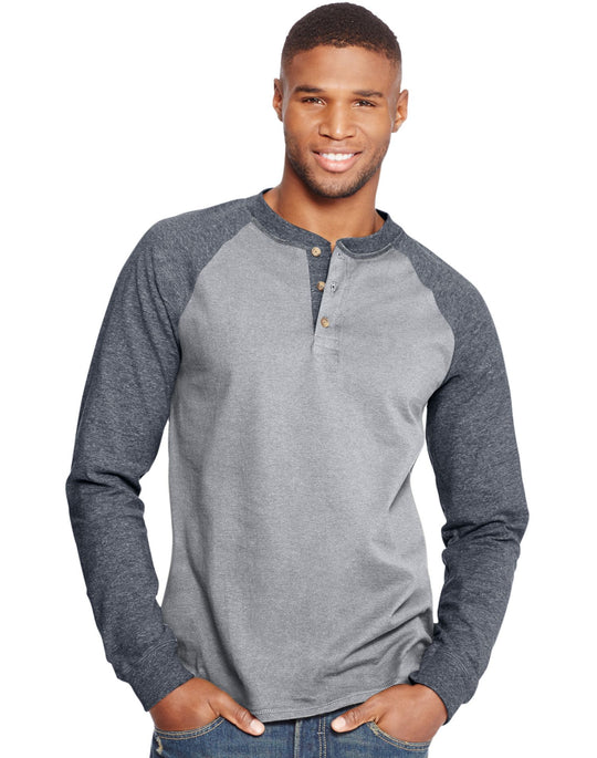 Hanes Men`s Beefy-T Long-Sleeve Colorblock Henley