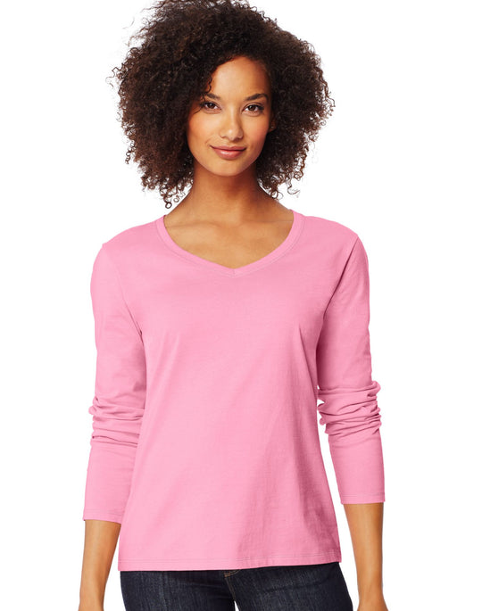 Hanes Women`s Long-Sleeve V-Neck T-Shirt