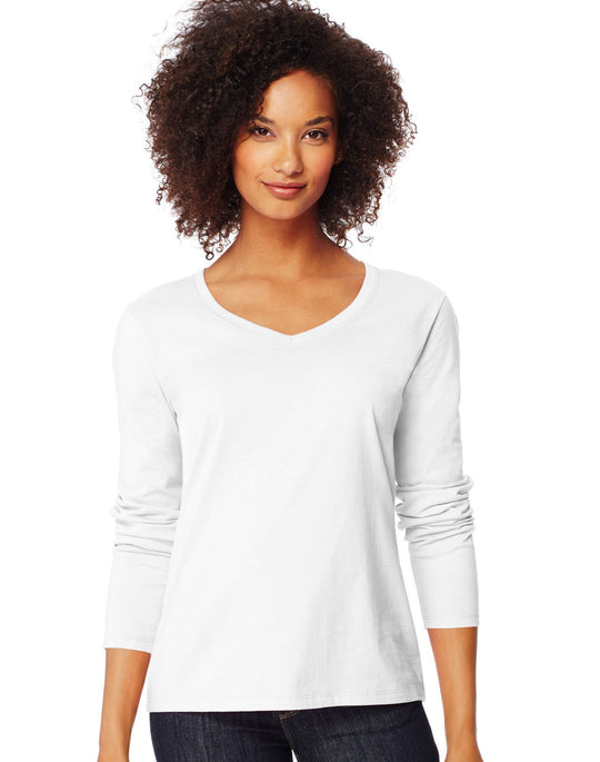 Hanes Women`s Long-Sleeve V-Neck T-Shirt