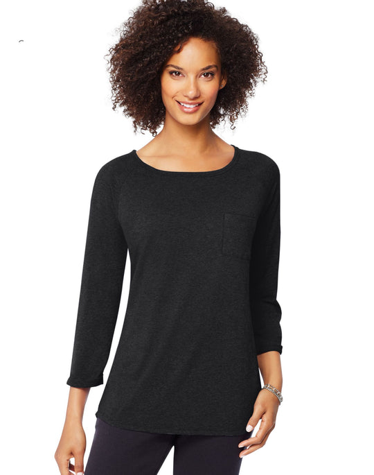 Hanes Women`s Fashion Essentials Raglan Pocket Tee