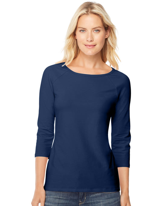 Hanes Women`s Stretch Cotton Raglan Sleeve Tee