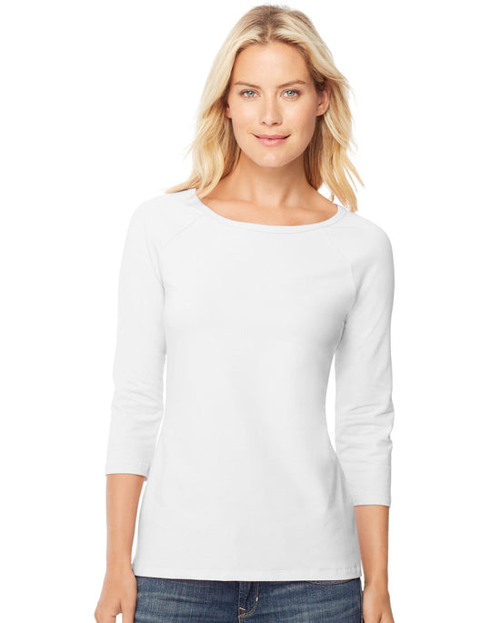 Hanes Women`s Stretch Cotton Raglan Sleeve Tee