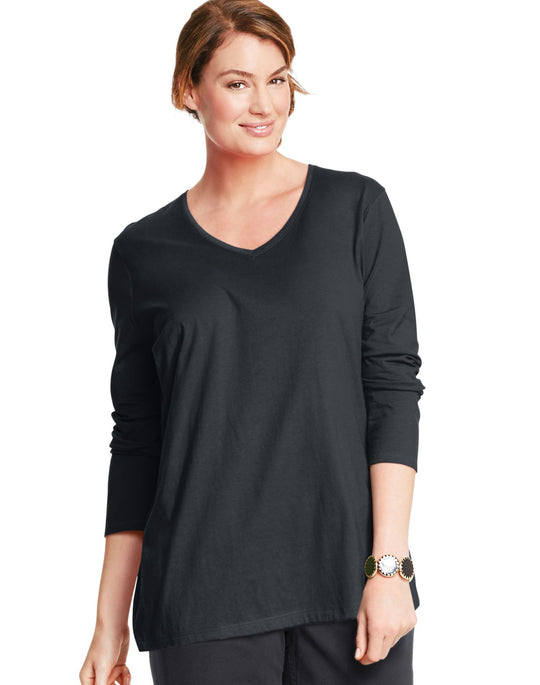 Just My Size Women`s Long-Sleeve V-Neck Tee