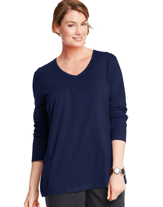 Just My Size Women`s Long-Sleeve V-Neck Tee