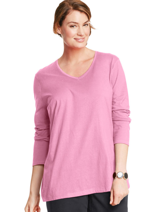 Just My Size Women`s Long-Sleeve V-Neck Tee