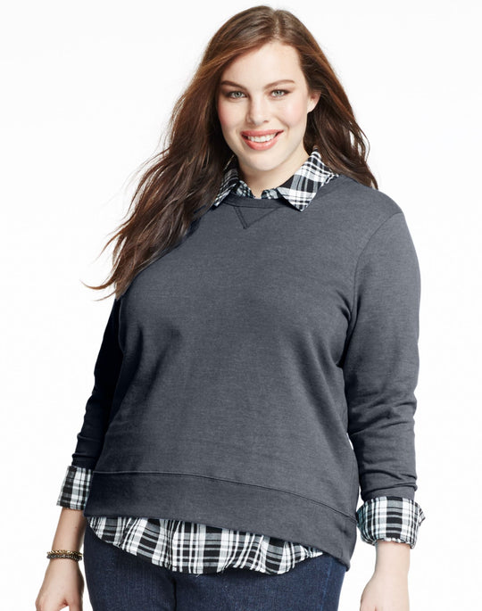 Just My Size Women`s ComfortSoft EcoSmart V-Notch Crewneck Sweatshirt