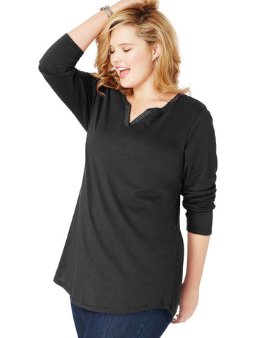 Just My Size Womens Essentials Lightweight Split Neck Tunic