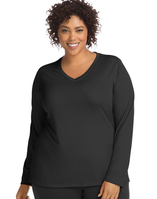Just My Size Womens Active Long Sleeve Cool Dri V-Neck Tee