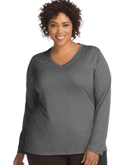 Just My Size Womens Active Long Sleeve Cool Dri V-Neck Tee