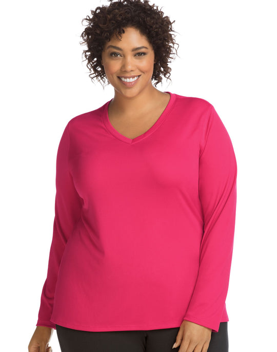 Just My Size Womens Active Long Sleeve Cool Dri V-Neck Tee