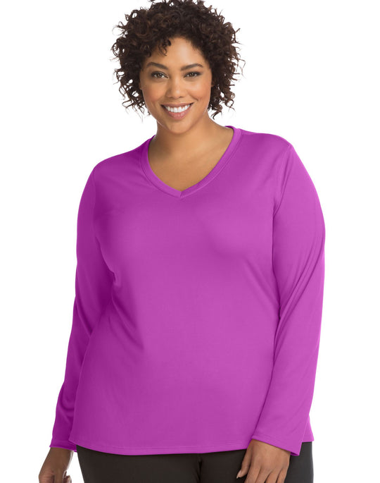 Just My Size Womens Active Long Sleeve Cool Dri V-Neck Tee