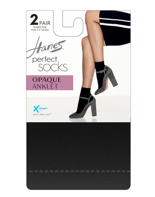 Hanes Womens Perfect X-Temp Opaque Anklet Socks 2-Pack
