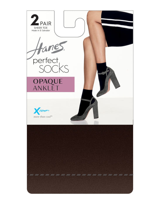 Hanes Womens Perfect X-Temp Opaque Anklet Socks 2-Pack