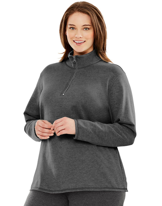 Just My Size Womens Mock-Neck Quarter-Zip Lightweight Fleece Pullover