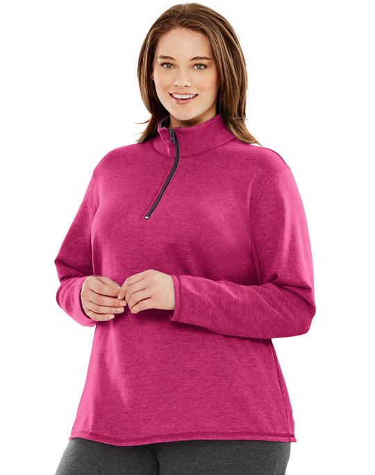 Just My Size Womens Mock-Neck Quarter-Zip Lightweight Fleece Pullover