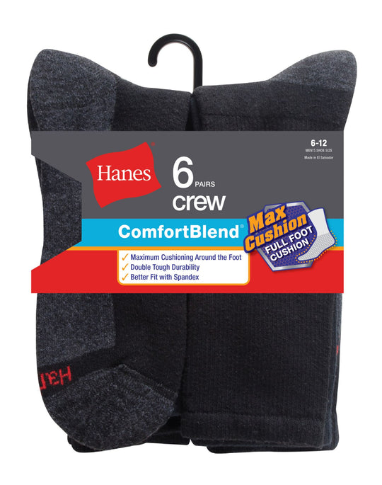 Hanes ComfortBlend Men`s 6-Pack Max Cushion Crew Sock
