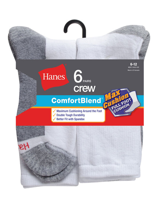 Hanes ComfortBlend Men`s 6-Pack Max Cushion Crew Sock
