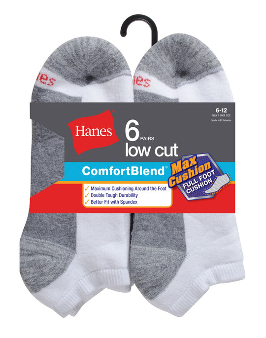 Hanes ComfortBlend Men`s 6-Pack Max Cushion Low Cut Sock