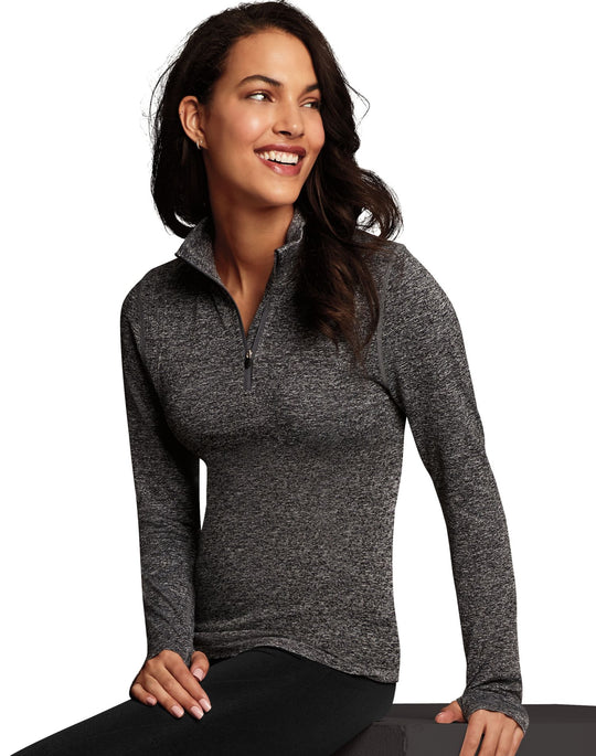 Maidenform Womens Sport Baselayer Thermal Mock Zip Top