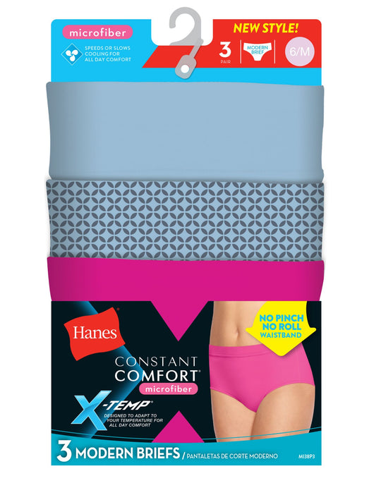 Hanes Womens X-Temp Constant Comfort 3-Pack Microfiber Modern Briefs