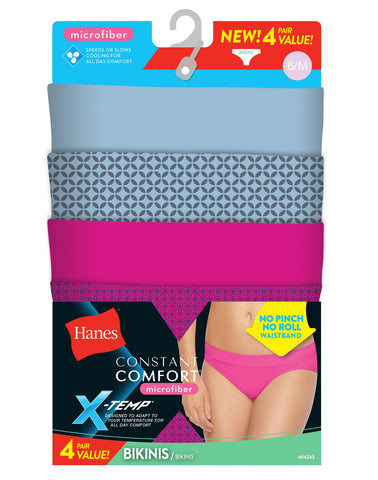 Hanes Womens X-Temp Constant Comfort 4-Pack Microfiber Modern Bikinis