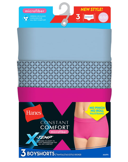 Hanes Womens X-Temp Constant Comfort 3-Pack Microfiber Modern Boyshorts