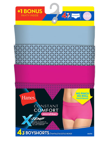 Hanes Womens X-Temp Constant Comfort 4-Pack Microfiber Modern Boyshorts