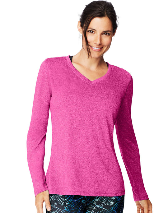 Hanes Womens Sport Cool DRI Performance Long-Sleeve V-Neck T-Shirt