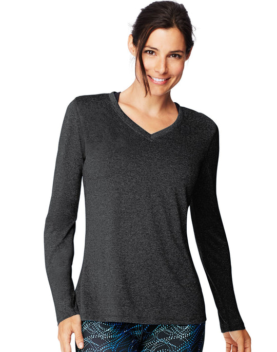 Hanes Womens Sport Cool DRI Performance Long-Sleeve V-Neck T-Shirt