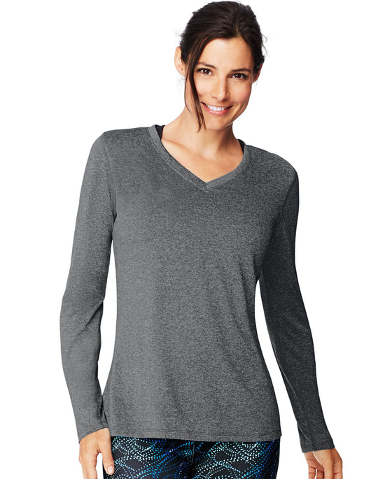 Hanes Womens Sport Cool DRI Performance Long-Sleeve V-Neck T-Shirt