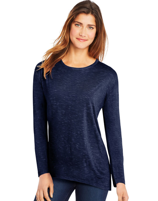 Hanes Womens Long-Sleeve Top with Center Back Lace Detail