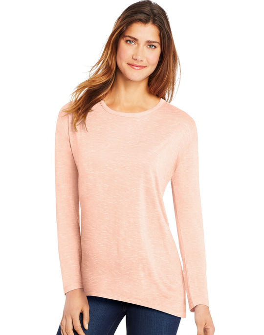 Hanes Womens Long-Sleeve Top with Center Back Lace Detail