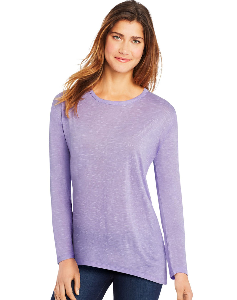 Hanes Womens Long-Sleeve Top with Center Back Lace Detail