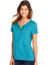 Hanes Womens Tie Front Henley with Crochet Trim