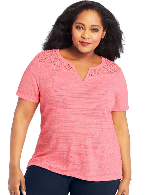 Just My Size Womens Short Sleeve Lace Peasant Top