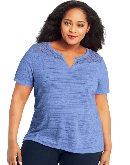 Just My Size Womens Short Sleeve Lace Peasant Top
