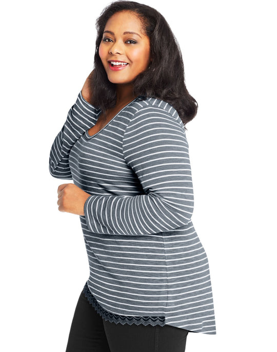 Just My Size Womens Lace Trim Long Sleeve Top